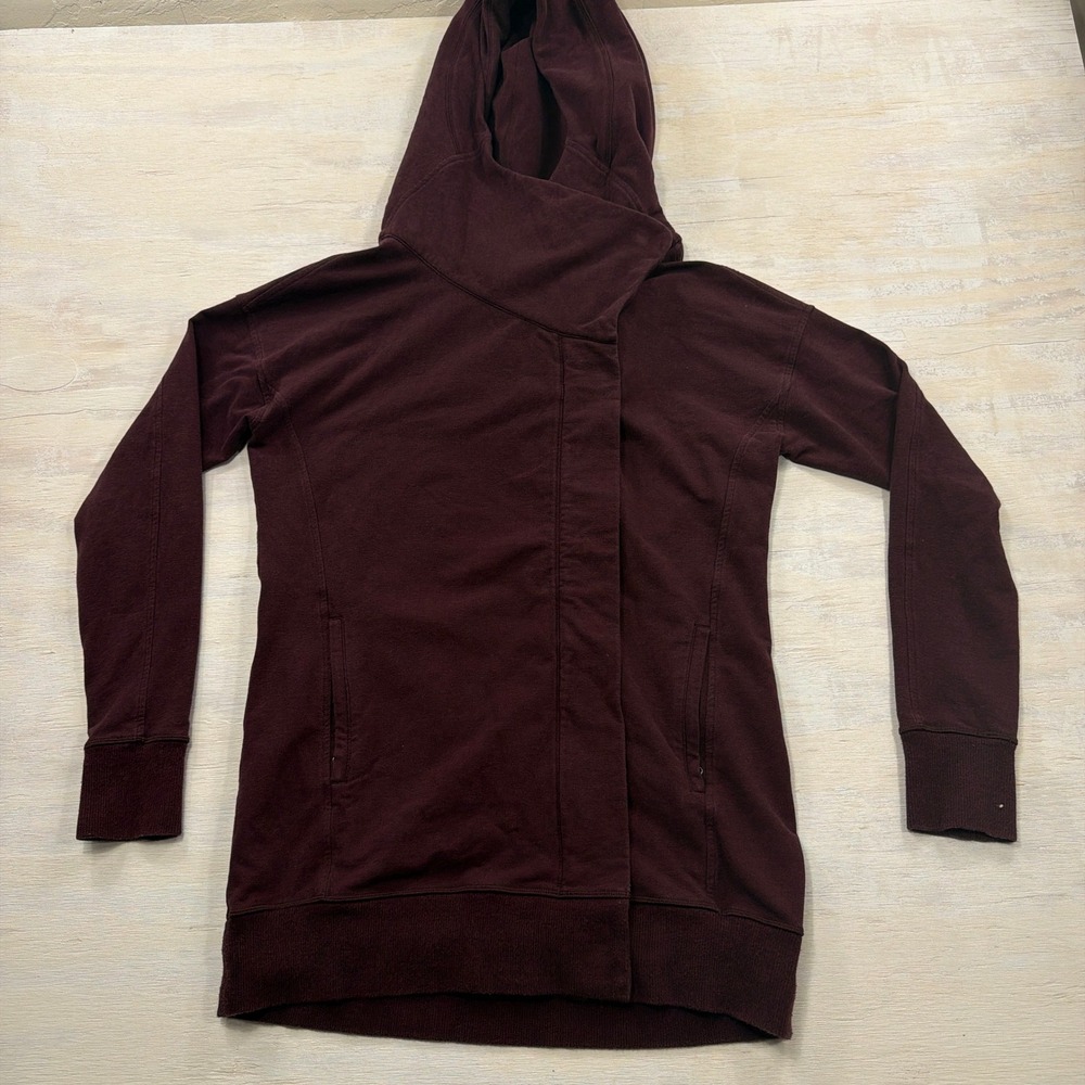 Lululemon Jacket Zen Garden Hoodie 6 Asymmetrical Zip Pockets Burgundy Women